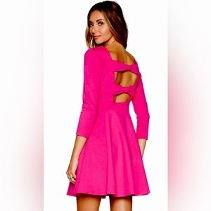 KATE SPADE NWOT Sz 4 Hot Pink Ponte Bow Flirty Back, Flare Dress w/Pockets.